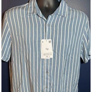 Denim & Flower Ricky Singh Size M Blue Striped Flip Cuff Cotton Shirt NEW